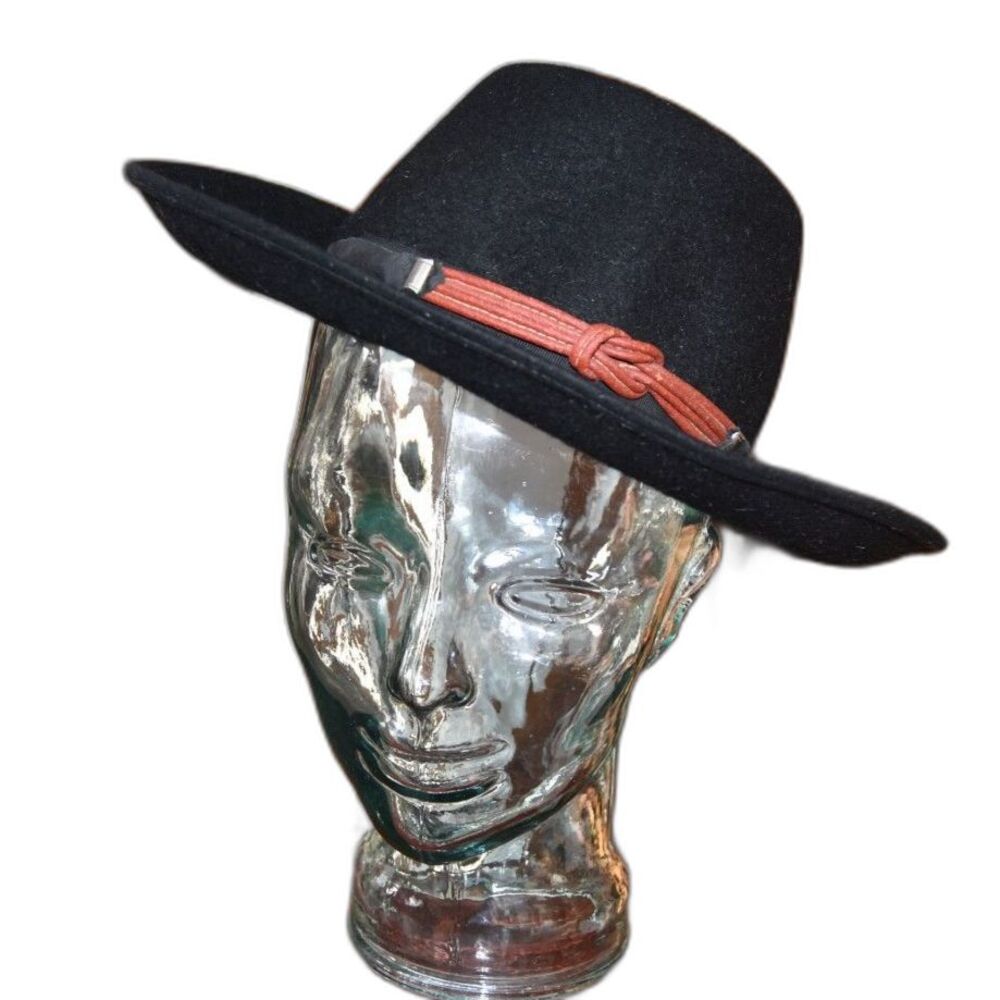Vintage Miss America 1942 Original Black Wool Felt Fedora Hat Red Trim Size 22